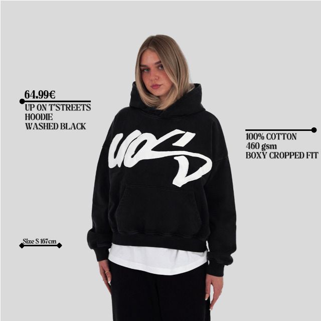 UOS WASHED BLACK HOODIE
